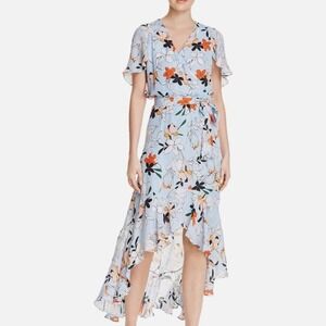 Parker Revolve Clear Moondance Blue Floral‎ 100% Silk Midi Dress Size Medium